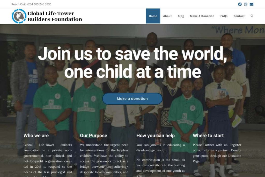 Website image for Global life tower builders foundation dot org